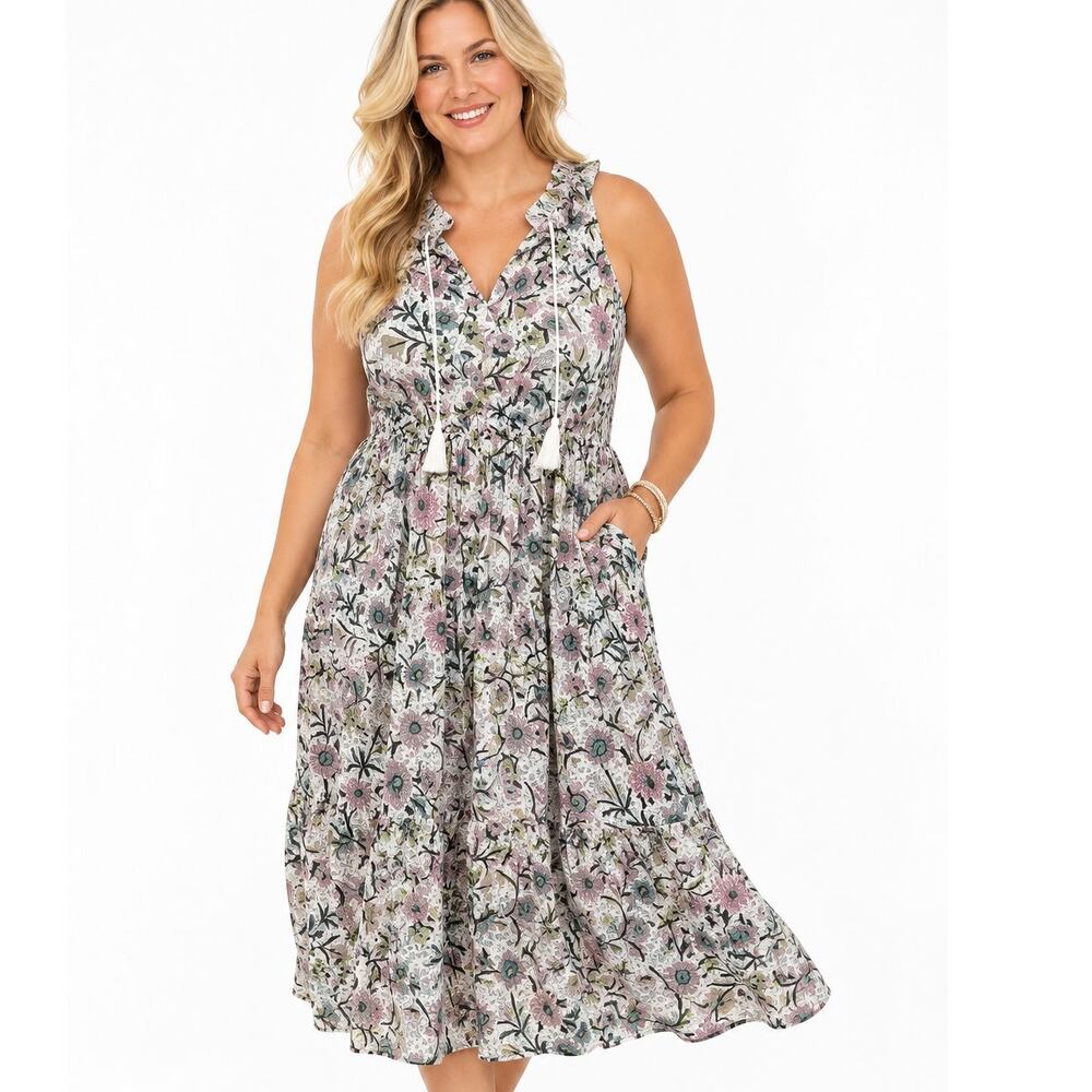 Torrid NEW Chessie Dress Womens Size 3X Floral Midi Tiered Tassels Gauze Boho